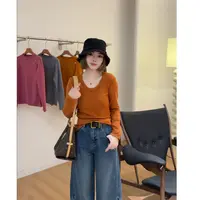 玳妮【鹅蛋领女神T】秋冬新款韩系简约百搭显瘦鹅蛋领T高级拉绒上衣