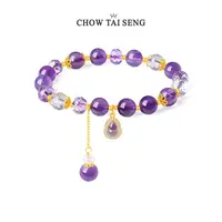 周大生紫定有福s925银水晶珍珠手串气质时尚饰品手饰节日礼物