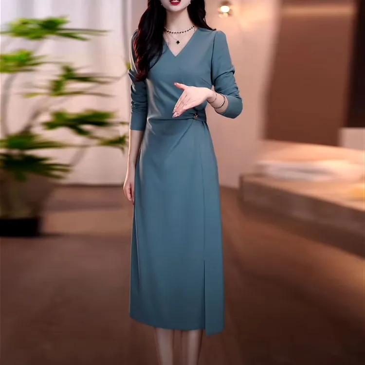 弹力软精纺时尚百搭气质礼服裙2025秋季新款修身显瘦收腰连衣裙女