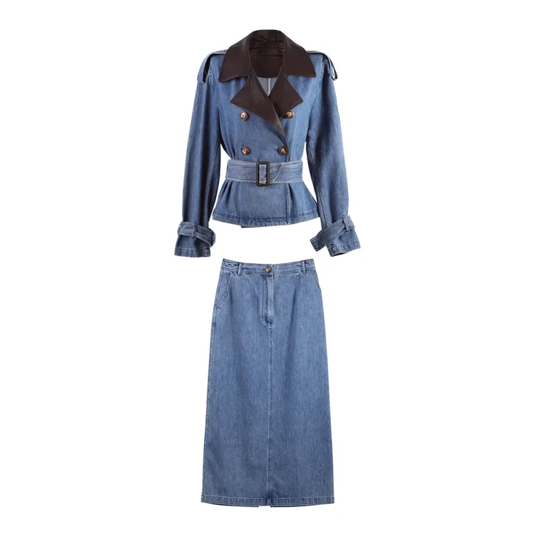 「时装报刊」复古港风 秋季牛仔外套半裙两件套HBZW800036