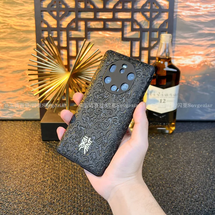 适用于华为Mate40 RS保时捷手机壳智能翻盖龙纹浮雕全包防摔皮纹
