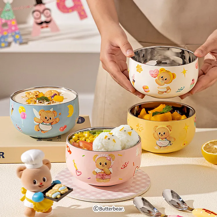 【限时特惠】黄油小熊食品级316不锈钢宝宝吃饭专用辅食碗