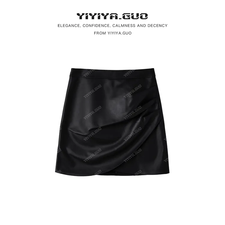 yiyiya.Guo艺艺吖【美拉德】褶皱包臀不规则短皮裙080238SS52