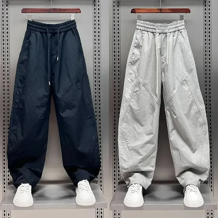 2025年秋冬加绒男士拼条休闲裤宽松百搭哈伦裤时尚潮流阔腿直筒裤