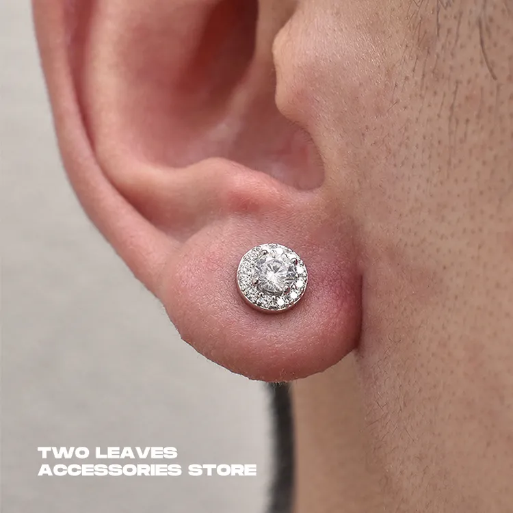 合金锆石耳饰 欧美满钻耳钉百搭锆石街头嘻哈男女圆形耳饰小众