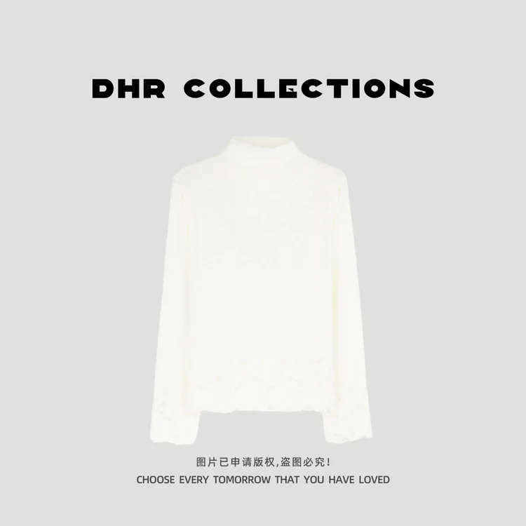 豆豆1【蕾丝提花上衣】立领镂空时尚设计感休闲长袖T恤女-25QD036