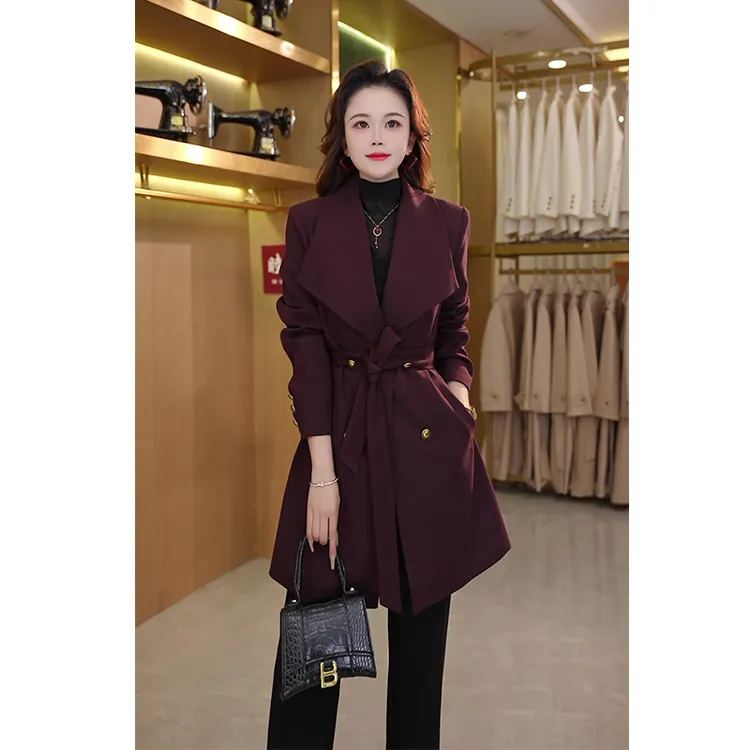 夹棉加厚中长款天丝羊毛腰带款风衣2025新款女装时尚气质显瘦外套