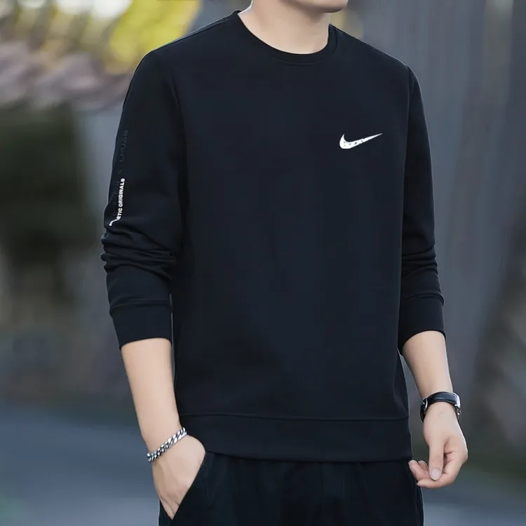 耐NK克长袖卫衣男秋冬圆领加绒宽松运动打底衫休闲套头大码卫衣