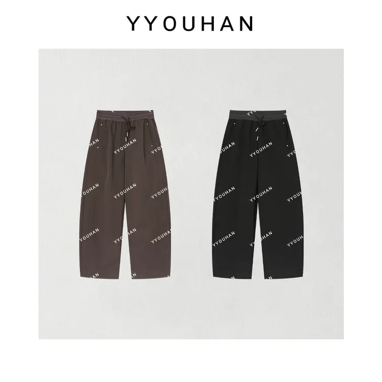 月月 2025秋冬新款小众设计极简宽边松紧腰抽绳休闲裤 2510C7080