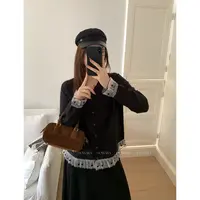 大婉酱肉肉微胖定制【荏苒暖冬】早秋拼接蕾丝下摆毛织上衣1194X