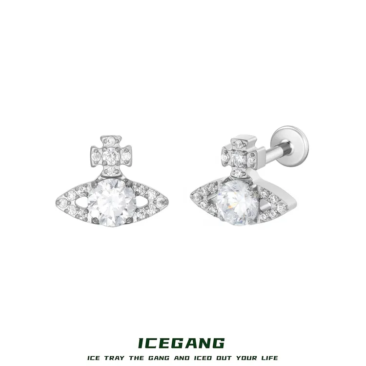 ICEGANG 钛合金莫桑石耳饰 F136钛合金满钻土星太后莫桑耳钉镶钻