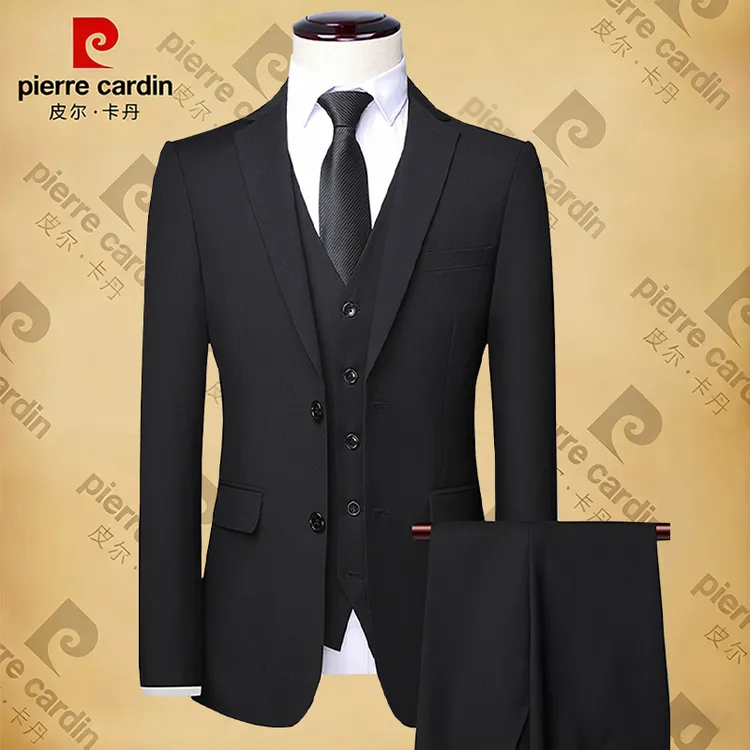 皮尔卡丹西装男套装西服三件套商务职业正装男士结婚新郎礼服修身