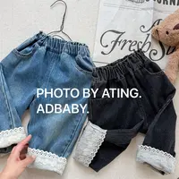 ab.baby女童秋季童装【花边】儿童韩版秋装花边牛仔裤宝宝洋气长裤