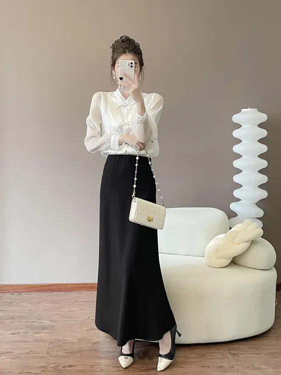 鱼尾裙裙子2025春夏新款高腰鱼尾版简约百搭修身小鱼尾半身裙