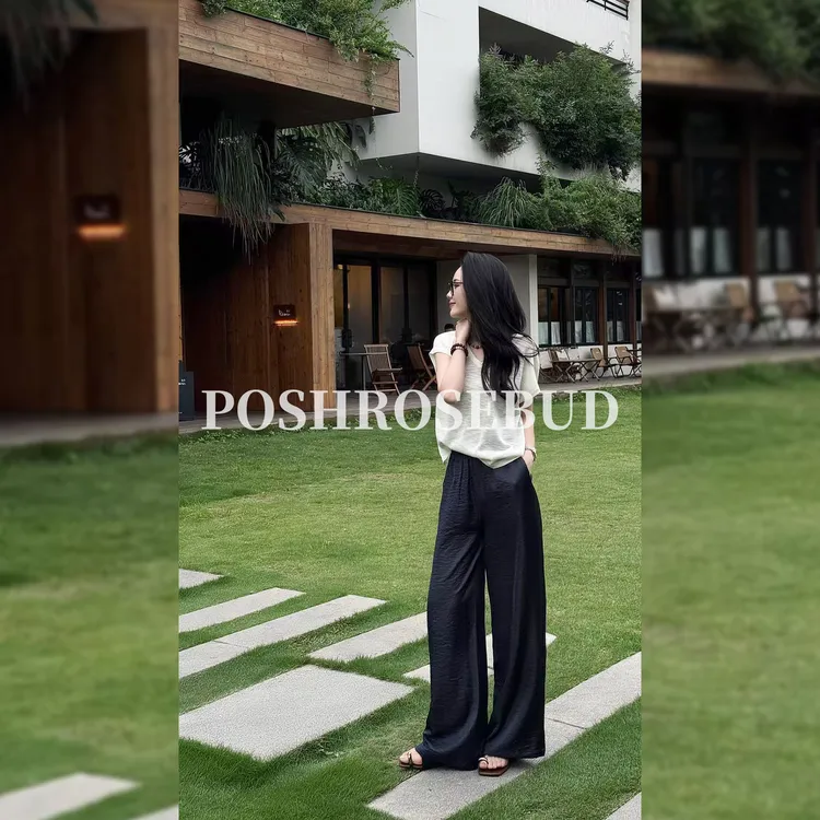 POSHROSEBUD【夏日亚麻】简约V领无袖百搭高级感气质女装T恤-LT0294