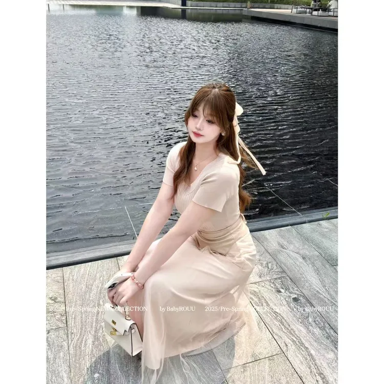 DCL麦822258【温柔简信】温柔氛围感气质短袖上衣垂感遮胯显瘦半裙