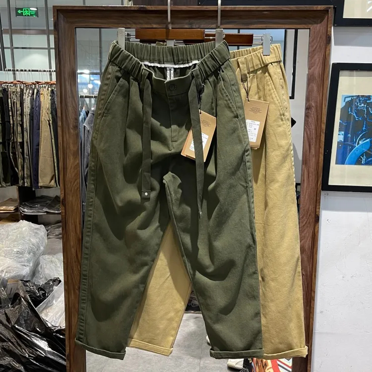 休闲裤男日系复古水洗纯棉锥形裤男高街潮流宽松直筒阔腿工装裤男