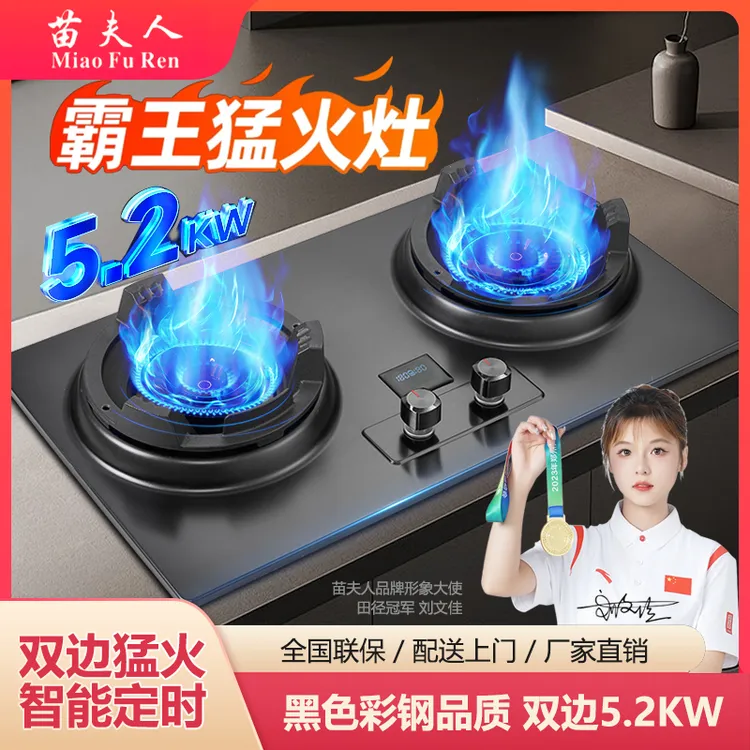 苗夫人【补贴倒计时】双直喷加厚不锈钢猛火家用天然气液化气双灶