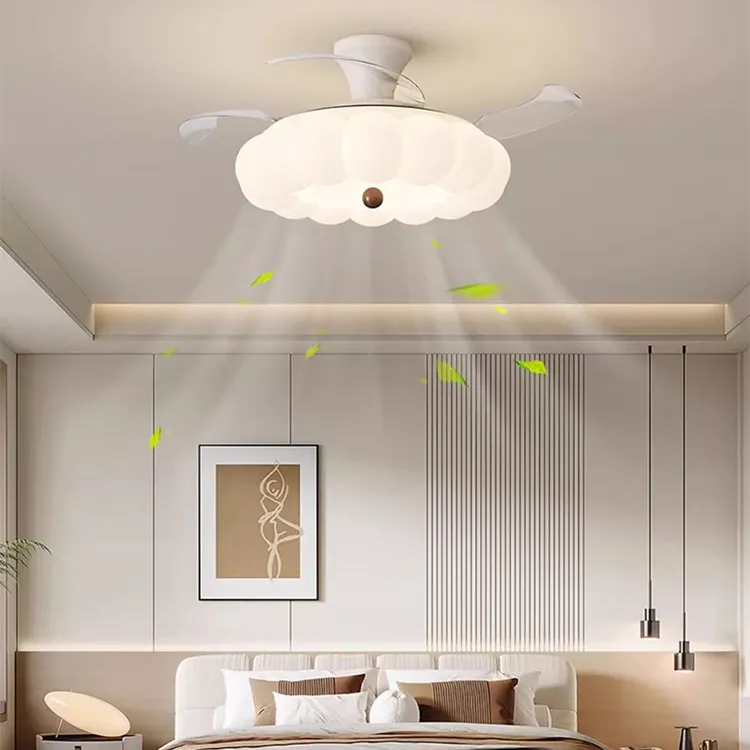 中古风扇灯胡桃木纹创意泡泡风扇吸顶吊灯奶油风全光谱卧室风扇灯