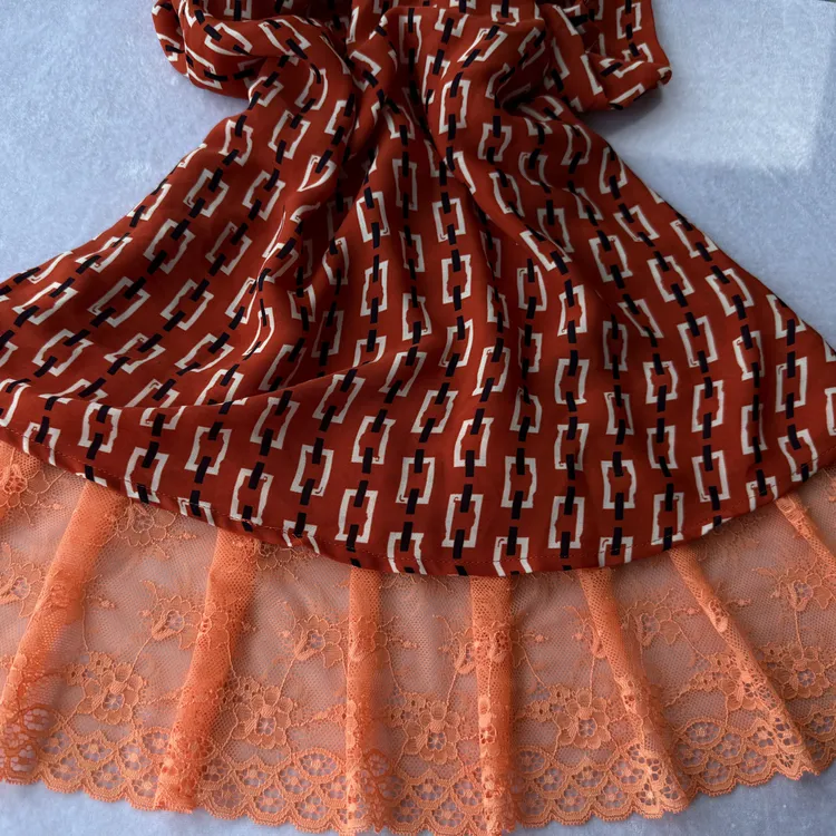 桔黄色弹力蕾丝花边用于衣服裙子抹胸下摆装饰DIY花边辅料蕾丝边