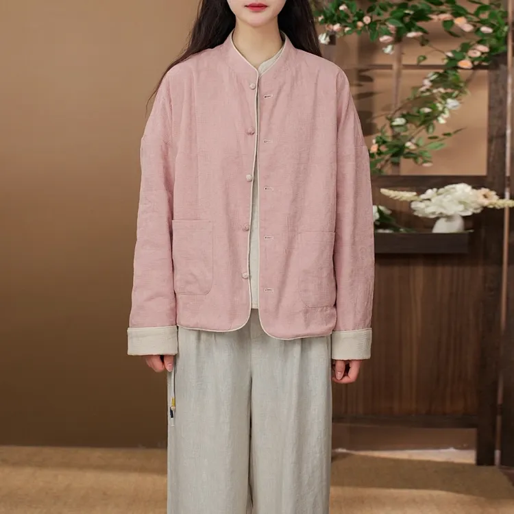 2025春秋季新款女士粉色减龄新中式国风舒适休闲气质显白上衣外套