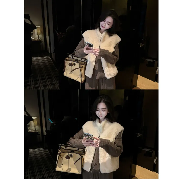 『GTYU』100%绵羊毛 鹿皮绒复合 气质立领马甲外套女秋冬 6027
