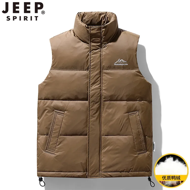JEEPSPIRIT吉普羽绒男士马甲秋冬保暖宽松无袖外套时尚休闲男马甲