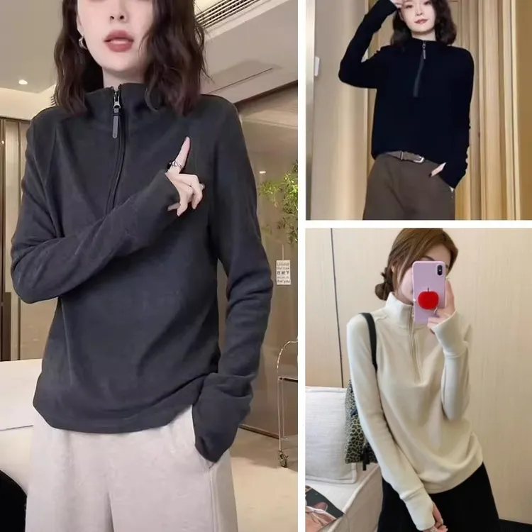 2025秋冬新款爆款德绒立领卫衣女保暖半高领小个子拉链内搭打底衫