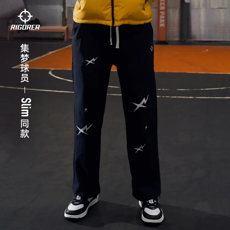 准者长裤针织直筒运动休闲柔软舒适户外透气吸湿宽松防风保暖印花