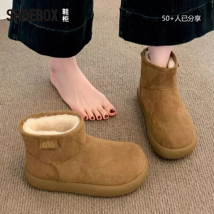 SHOEBOX鞋柜小土豆厚底雪地靴女2025冬新款复古勃肯鞋保暖棉鞋