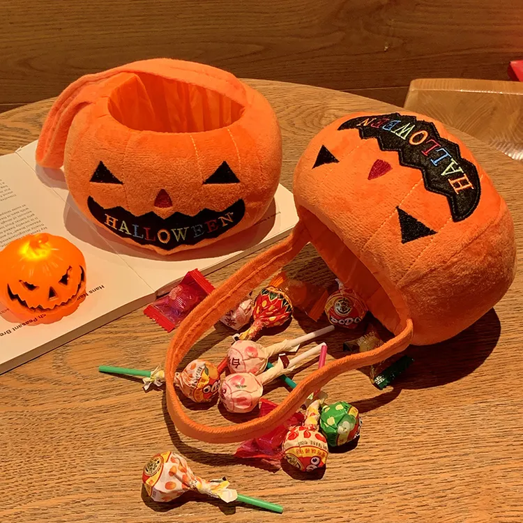 万圣节南瓜灯糖果袋玩具装饰讨糖桶道具小礼物儿童手提篮子南瓜包
