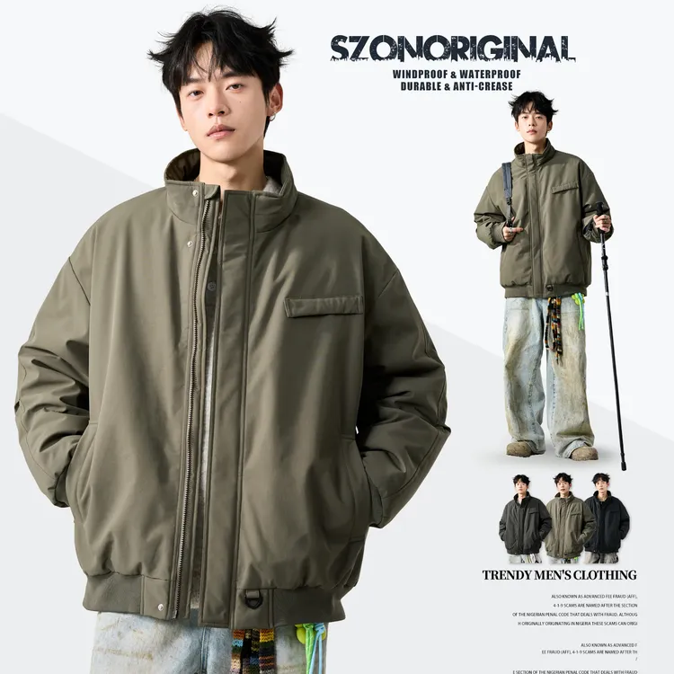 棉服男美式复古廓形工装飞行立领夹克冬季防寒保暖加厚棉衣外套