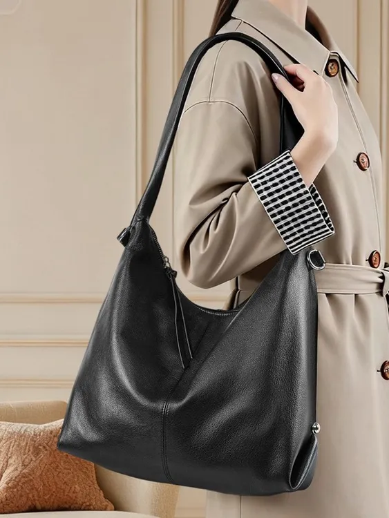 通勤大容量腋下包时尚纯色休闲单肩包真皮通勤托特包