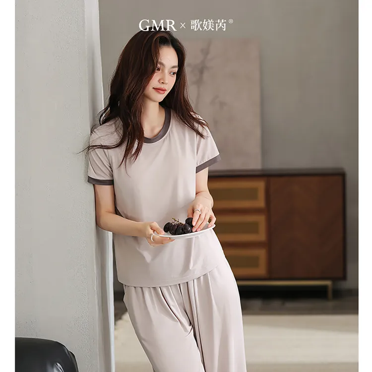 夏天睡衣女款莫代尔短袖长裤家居服夏季抗菌带胸垫bra可外穿套装