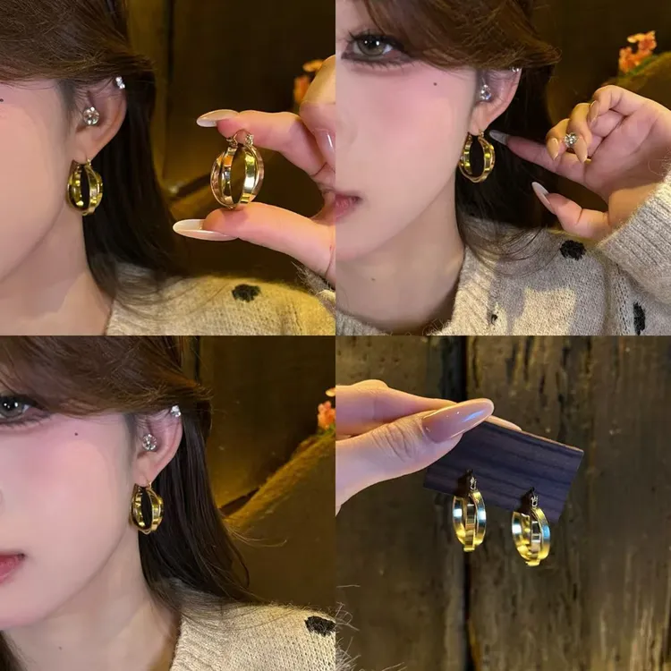 铜合金耳饰 复古几何金属耳环潮耳钉小众感金色气质简约耳圈耳饰