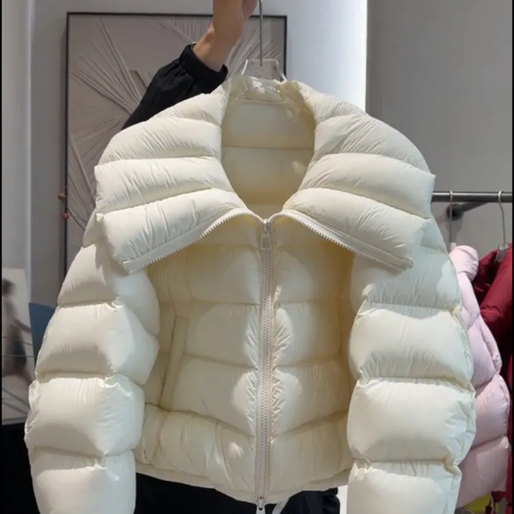 2025冬季新款别致高级感翻领白色羽绒服女时尚短款保暖宽松外套
