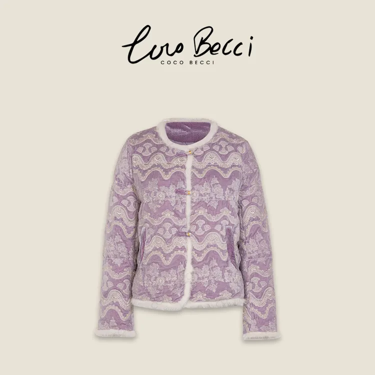 COCO BECCI【空谷幽兰】白鸭绒水貂毛国风提花羽绒外套CFLJD200319