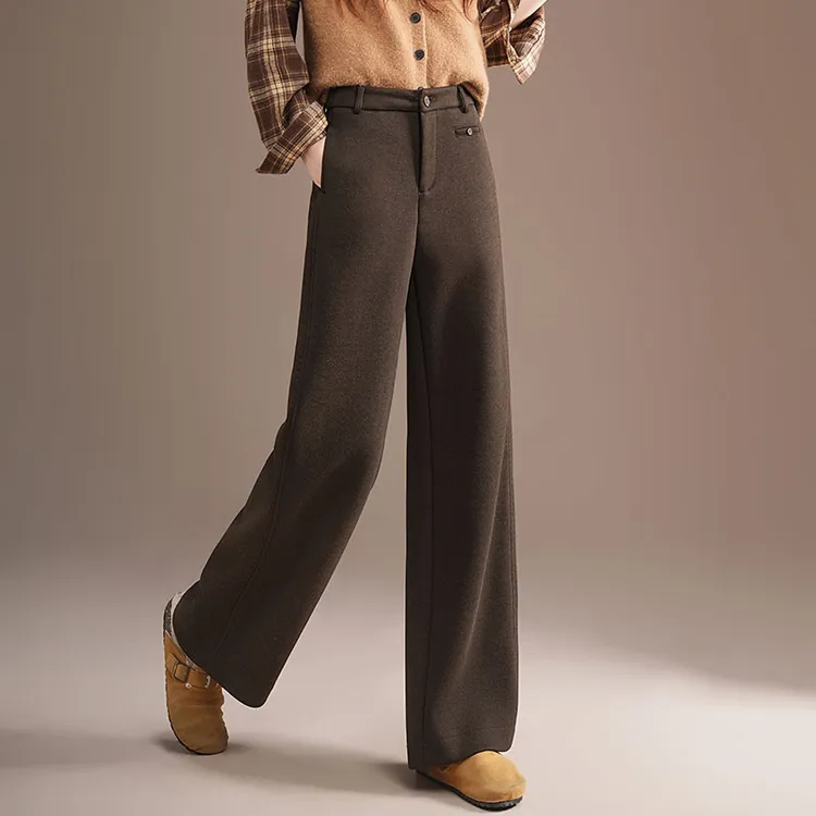 正品高端羊毛呢直筒裤女秋冬季2025新款窄版阔腿时尚休闲裤子爆款