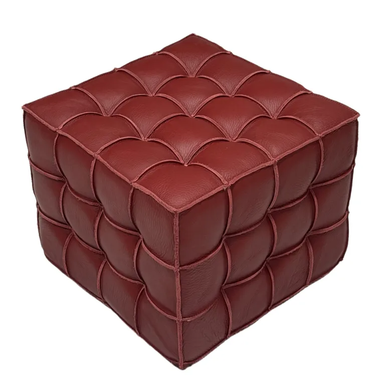 全真皮魔方凳方形客厅可折叠沙发卧室脚踏皮质家用凳简约