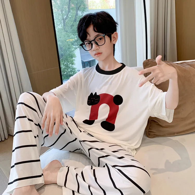 儿童装男童睡衣夏装套装薄款家居服夏款中大童空调服休闲夏季男孩