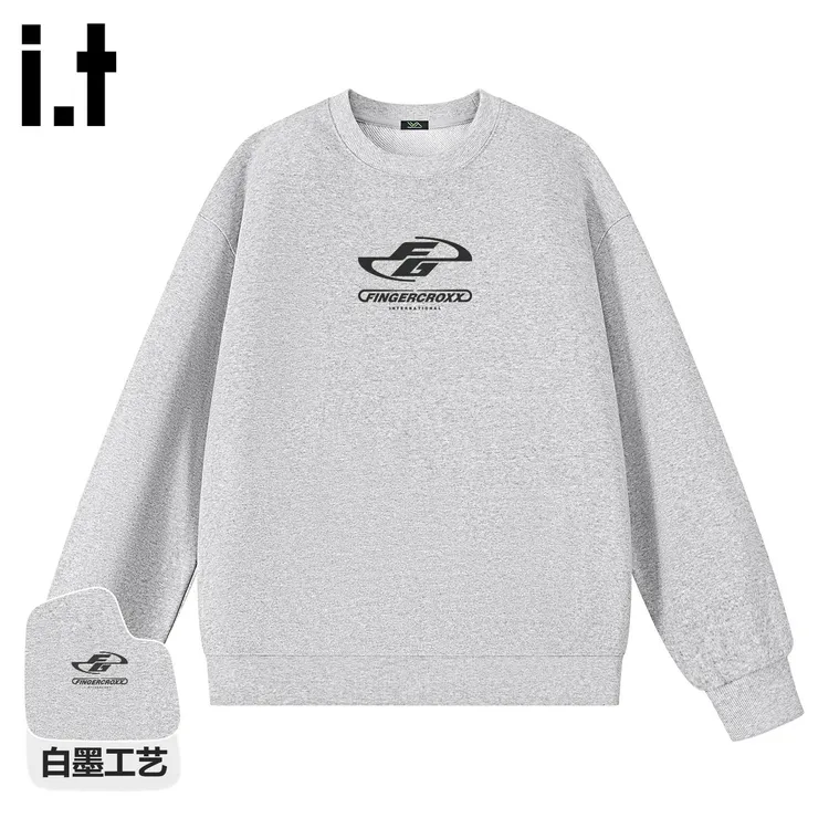 it FINGERCROXX潮流圆领卫衣男女款外套秋季麻灰色肌理感百搭上衣