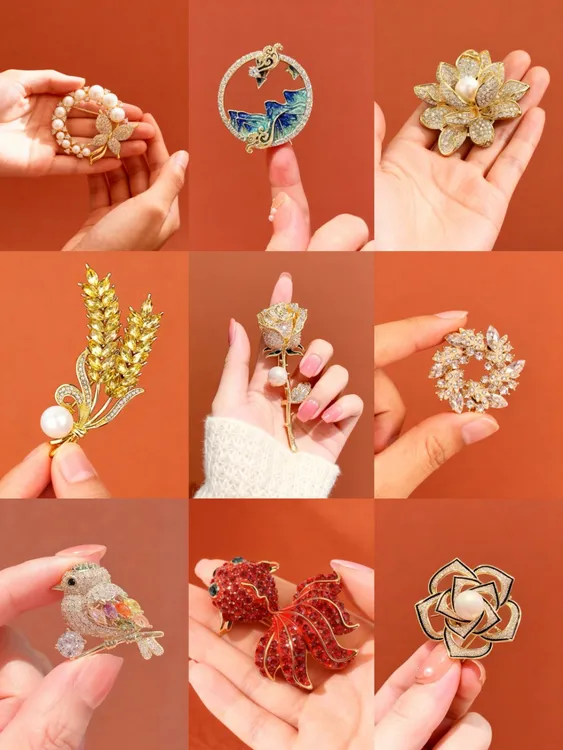 合金锆石胸针 轻奢麦穗蝴蝶胸花珍珠衣服配饰胸针高档轻奢别针