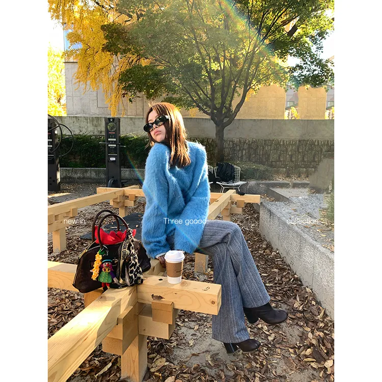 THREE GOOOD/三吉 50%澳毛花纹高腰微喇裤保暖休闲裤Y725K18955