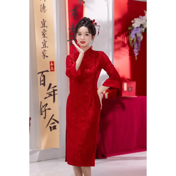 秋季新款中式旗袍春秋款中国风改良修身显瘦日常百搭连衣裙-相思