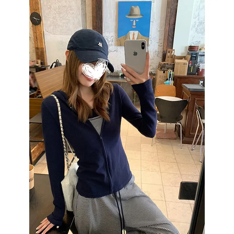 Moses Queen/魔西女王正肩连帽卫衣外套女百搭修身双拉链开衫上衣