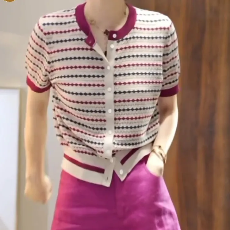 【翠影婆娑】2025新款气质复古休闲针织短袖上衣LK2502620