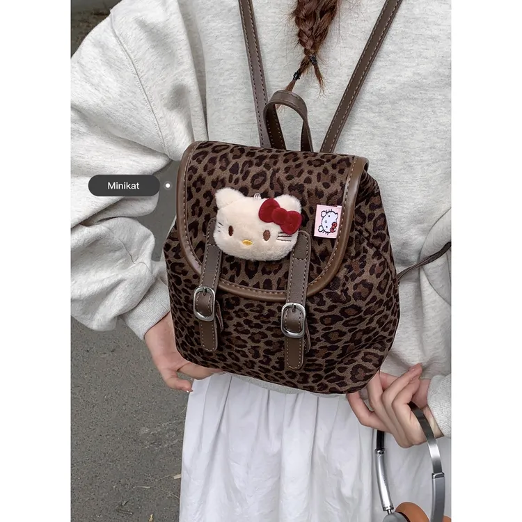 可爱双肩包包女款爆款2025新款秋冬复古豹纹小背包早上上班通勤包