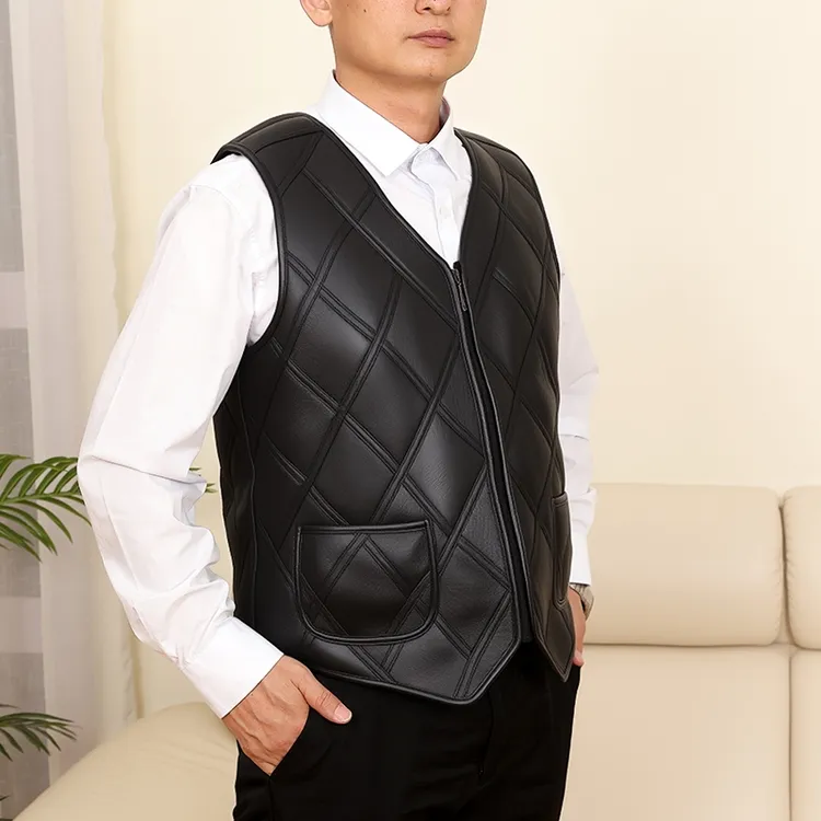 纯羊皮皮毛一体真皮马甲冬季加绒加厚保暖中老年坎肩爸爸背心
