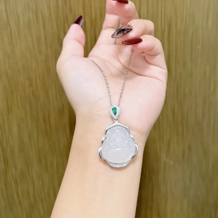 钛钢铅玻璃项链 PANLANE新中式弥勒佛项链女轻奢小众设计毛衣链