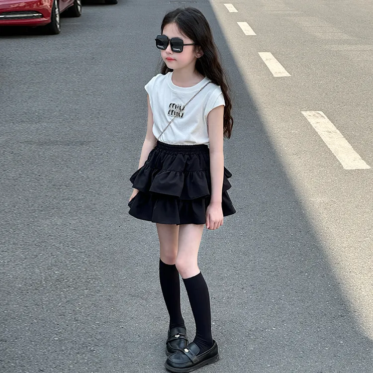 女童夏季短袖套装2025新款韩版儿童上衣两件套女孩洋气夏装蛋糕裙